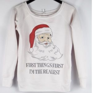SANTA “FIRST THINGS FIRST” CHRISTMAS SWEATER